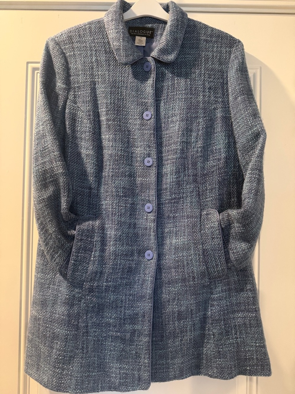 Dialogue Women's Light Blue Textured Pea Coat